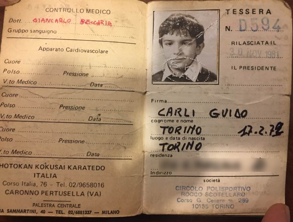 Tessera di karate di Guido Carli bambino, 1981