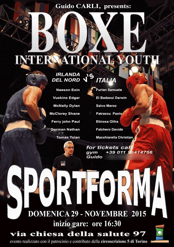 Locandina di Boxe International Youth, Irlanda del Nord contro Italia, Sportforma, 29 novembre 2015